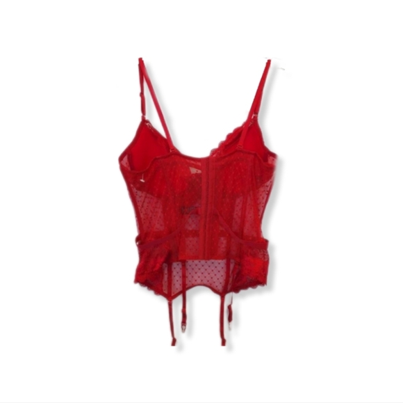 Youmita Women's Red lace oversized lingerie teddy with attached garters